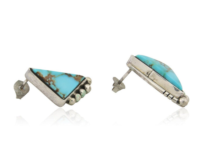 Navajo Dangle Earrings 925 Silver Natural Turquoise Signed Wilson Padilla C.80's