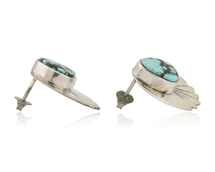Navajo Dangle Earrings 925 Silver Natural Turquoise Signed Wilson Padilla C.80's