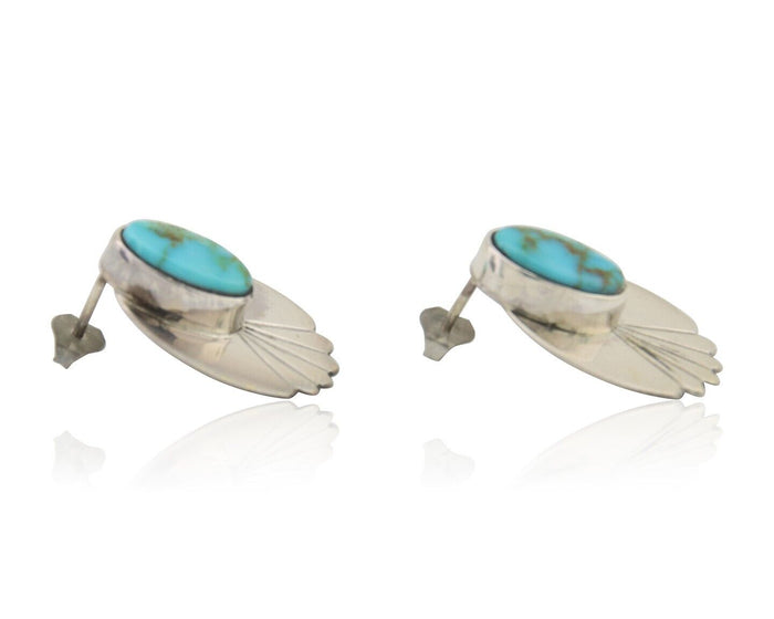 Navajo Dangle Earrings 925 Silver Natural Turquoise Signed Wilson Padilla C.80's