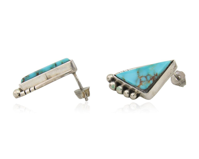 Navajo Dangle Earrings 925 Silver Natural Turquoise Signed Wilson Padilla C.80's