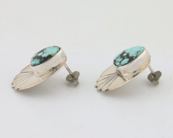 Navajo Dangle Earrings 925 Silver Natural Turquoise Signed Wilson Padilla C.80's