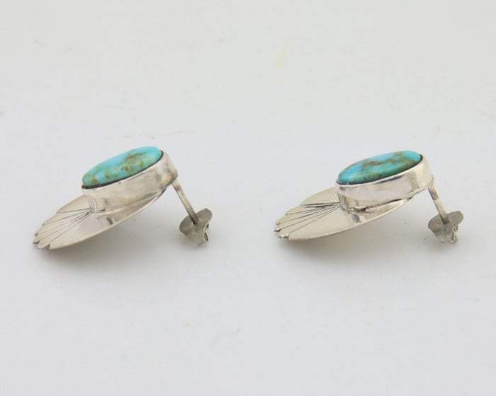 Navajo Dangle Earrings 925 Silver Natural Turquoise Signed Wilson Padilla C.80's