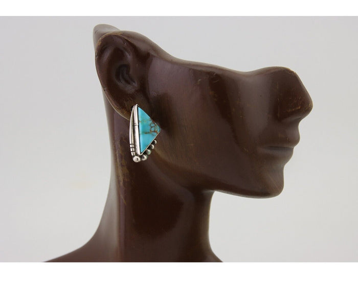 Navajo Dangle Earrings 925 Silver Natural Turquoise Signed Wilson Padilla C.80's