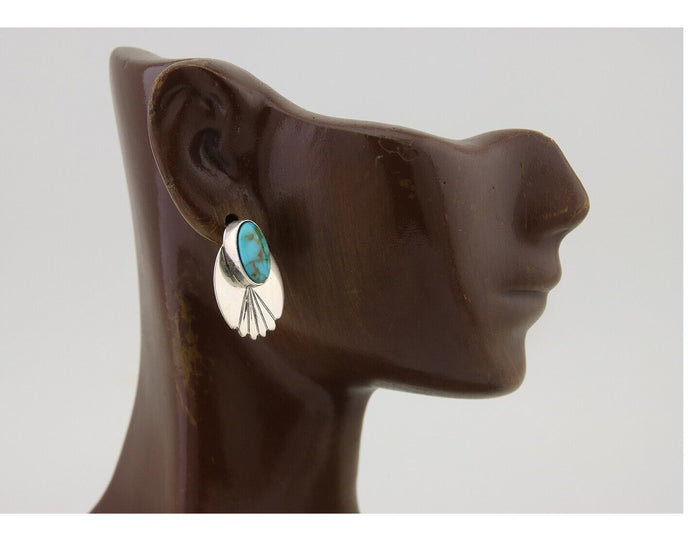 Navajo Dangle Earrings 925 Silver Natural Turquoise Signed Wilson Padilla C.80's