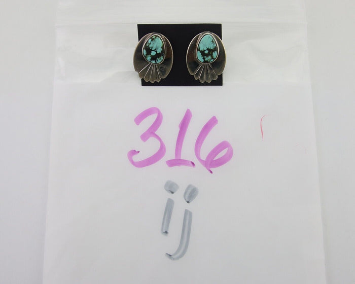 Navajo Dangle Earrings 925 Silver Natural Turquoise Signed Wilson Padilla C.80's