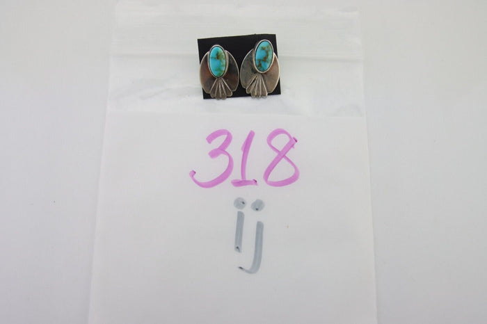 Navajo Dangle Earrings 925 Silver Natural Turquoise Signed Wilson Padilla C.80's