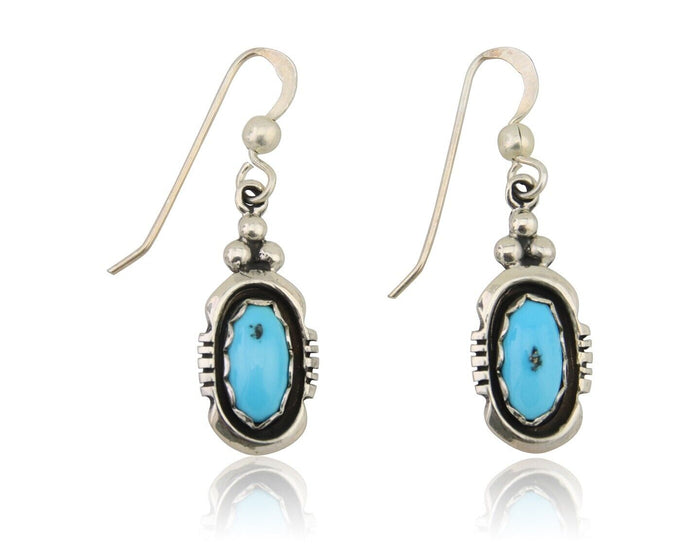 Navajo Dangle Earrings 925 Silver Sleeping Beauty Native Artist C80s