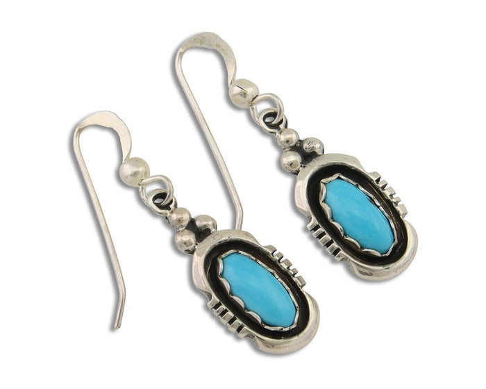 Navajo Dangle Earrings 925 Silver Sleeping Beauty Native Artist C80s