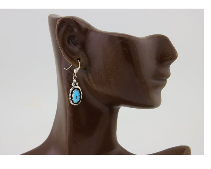 Navajo Dangle Earrings 925 Silver Sleeping Beauty Native Artist C80s