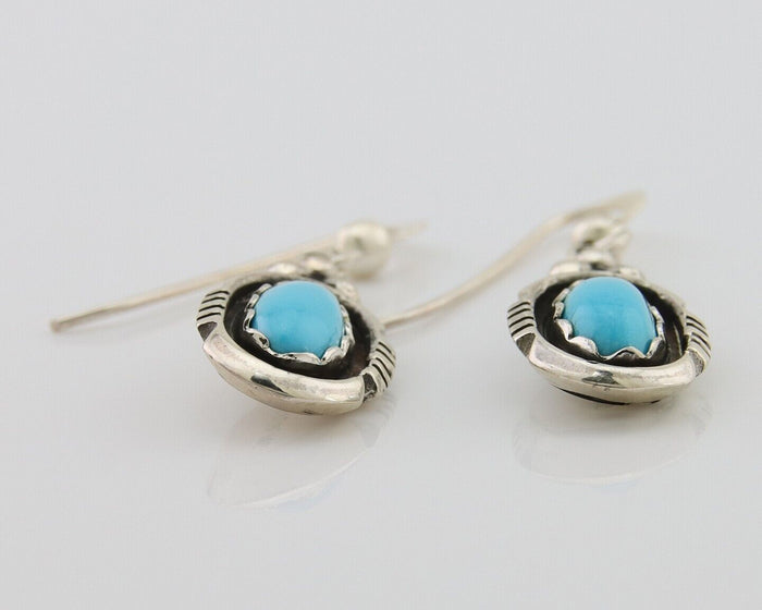 Navajo Dangle Earrings 925 Silver Sleeping Beauty Native Artist C80s