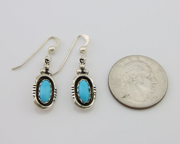 Navajo Dangle Earrings 925 Silver Sleeping Beauty Native Artist C80s