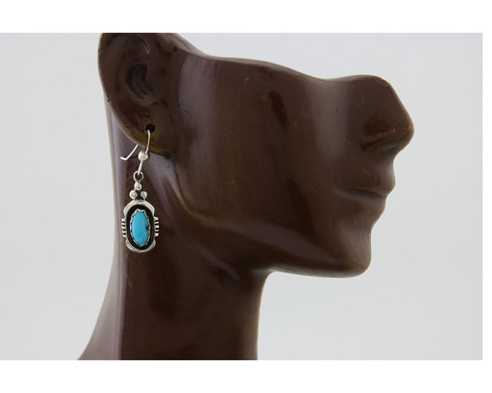 Navajo Dangle Earrings 925 Silver Sleeping Beauty Native Artist C80s