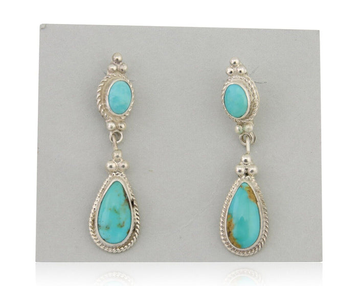 Navajo Dangle Earrings 925 Silver Sleeping Beauty Turquoise Native Artist C.80's