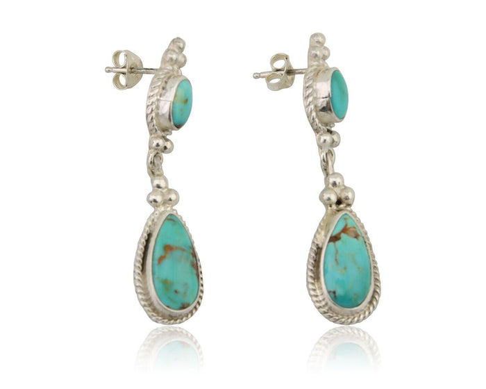 Navajo Dangle Earrings 925 Silver Sleeping Beauty Turquoise Native Artist C.80's
