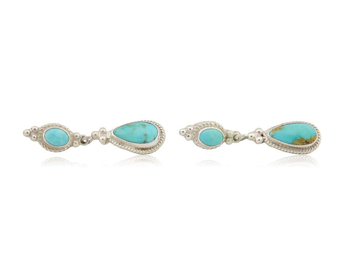 Navajo Dangle Earrings 925 Silver Sleeping Beauty Turquoise Native Artist C.80's