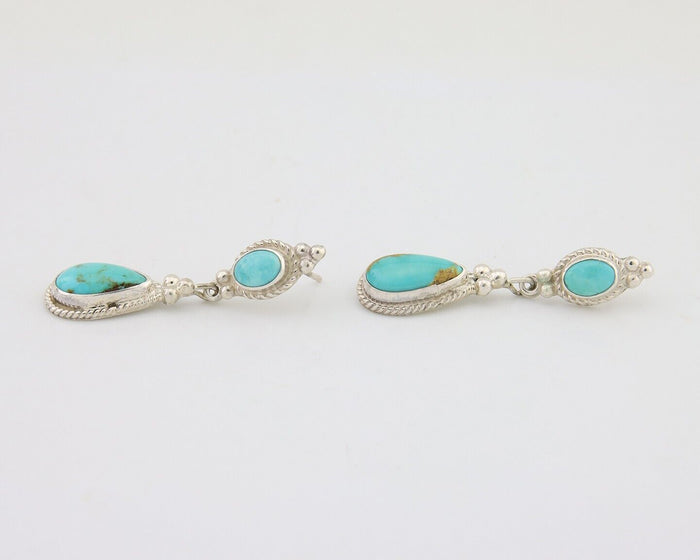 Navajo Dangle Earrings 925 Silver Sleeping Beauty Turquoise Native Artist C.80's