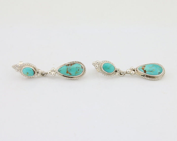 Navajo Dangle Earrings 925 Silver Sleeping Beauty Turquoise Native Artist C.80's