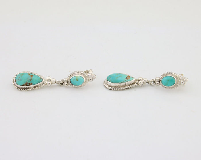 Navajo Dangle Earrings 925 Silver Sleeping Beauty Turquoise Native Artist C.80's