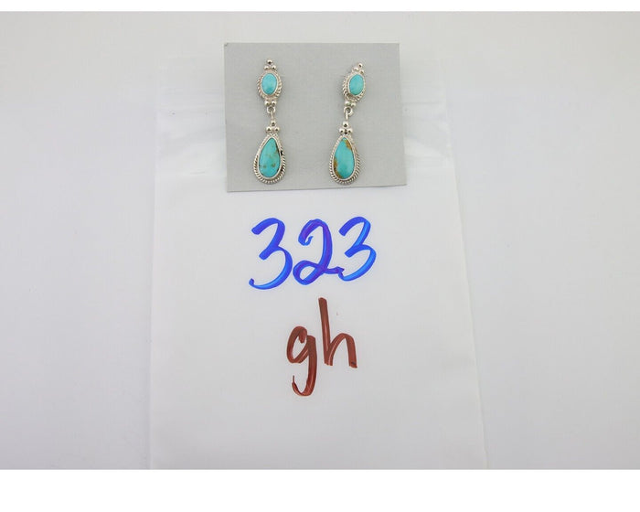 Navajo Dangle Earrings 925 Silver Sleeping Beauty Turquoise Native Artist C.80's