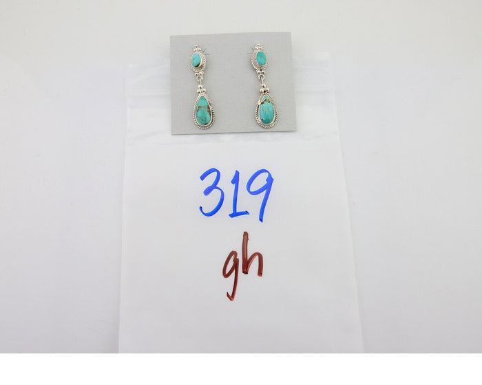 Navajo Dangle Earrings 925 Silver Sleeping Beauty Turquoise Native Artist C.80's