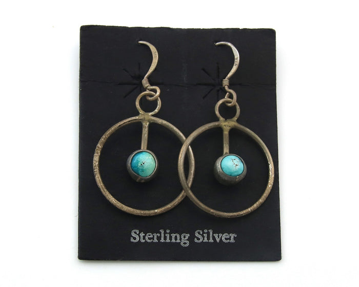 Navajo Dangle Earrings Sterling Silver Natural Turquoise Vintage Handmade