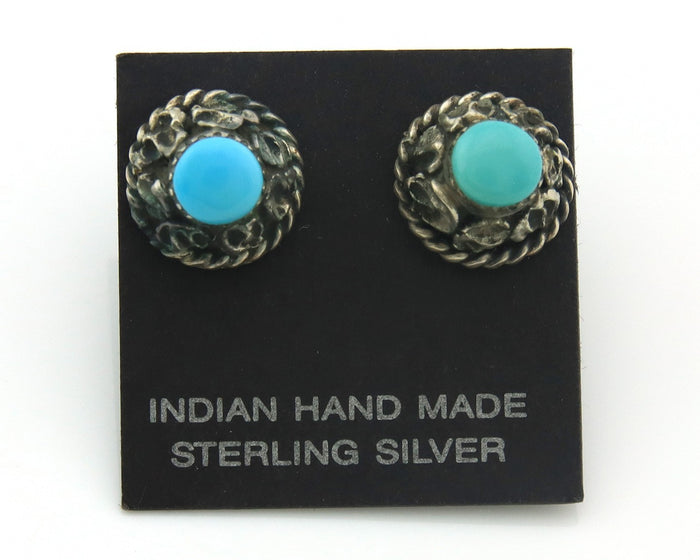 Navajo Dangle Earrings Sterling Silver Natural Turquoise Vintage Handmade