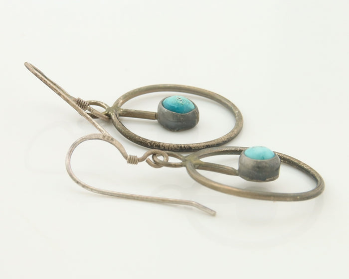 Navajo Dangle Earrings Sterling Silver Natural Turquoise Vintage Handmade