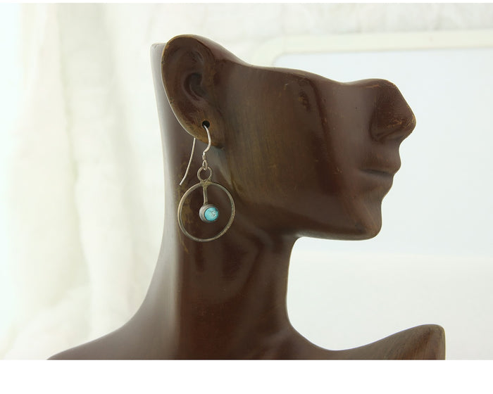 Navajo Dangle Earrings Sterling Silver Natural Turquoise Vintage Handmade