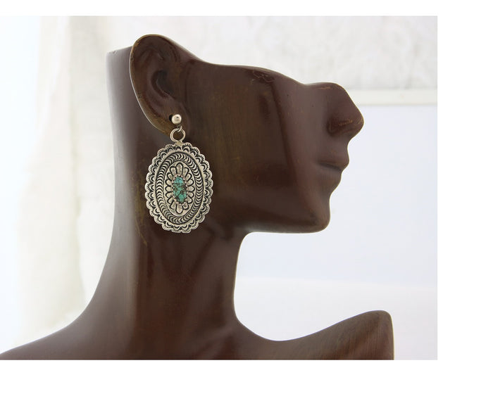 Navajo Dangle Earrings Sterling Silver Natural Turquoise Vintage Signed Handmade