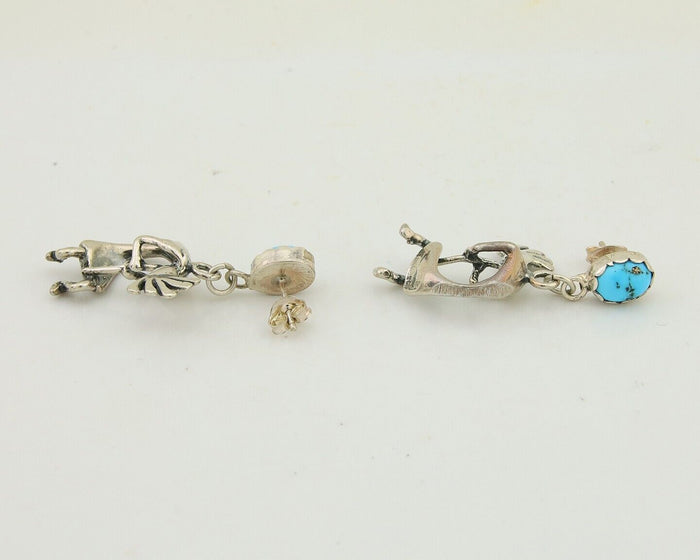 Navajo Dangle Kokopelli Earrings 925 Silver Natural Turquoise Native Artist C80s