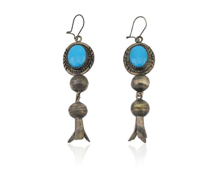 Navajo Dangle Squash Earrings 925 Silver Natural Turquoise Native Artist C.80's
