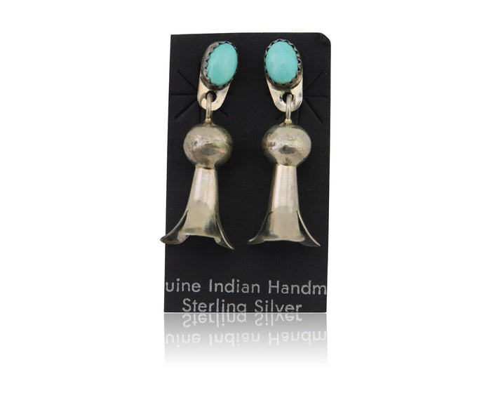 Navajo Dangle Squash Earrings 925 Silver Natural Turquoise Native Artist C.80's