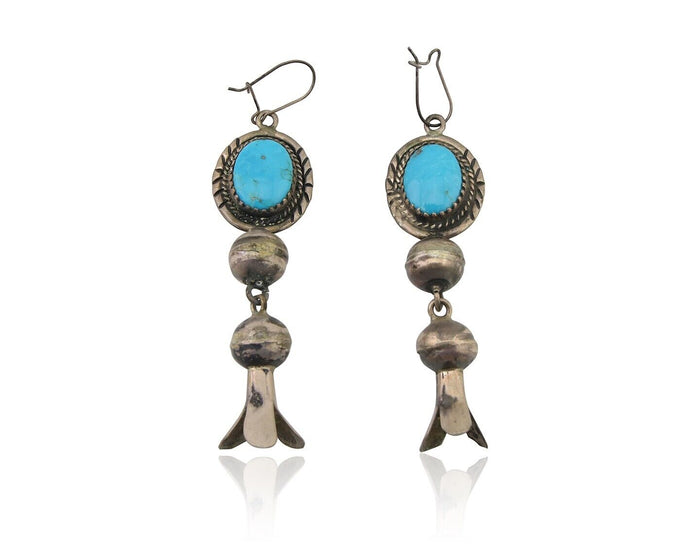 Navajo Dangle Squash Earrings 925 Silver Natural Turquoise Native Artist C.80's