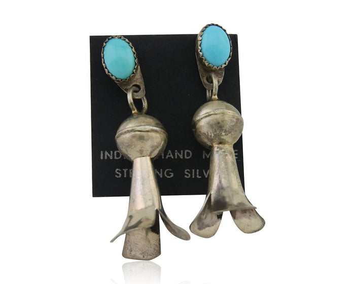 Navajo Dangle Squash Earrings 925 Silver Natural Turquoise Native Artist C.80's