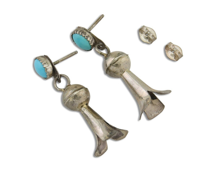 Navajo Dangle Squash Earrings 925 Silver Natural Turquoise Native Artist C.80's