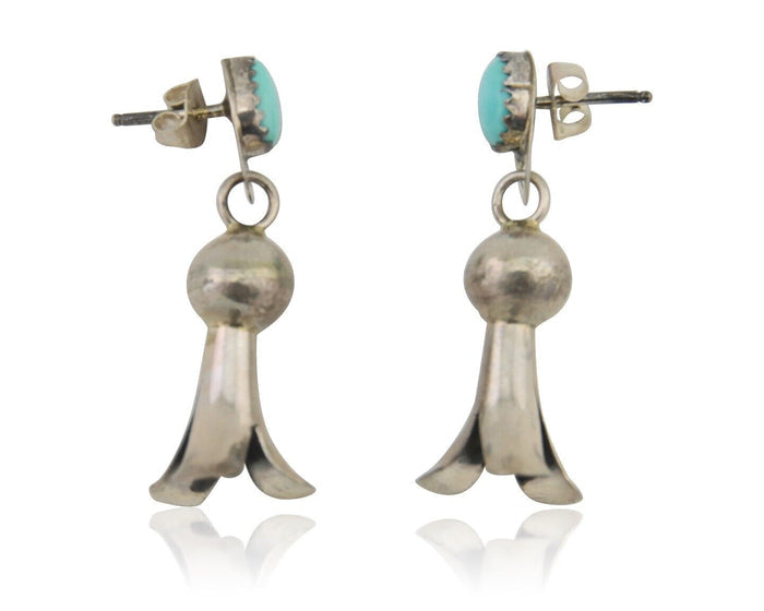 Navajo Dangle Squash Earrings 925 Silver Natural Turquoise Native Artist C.80's