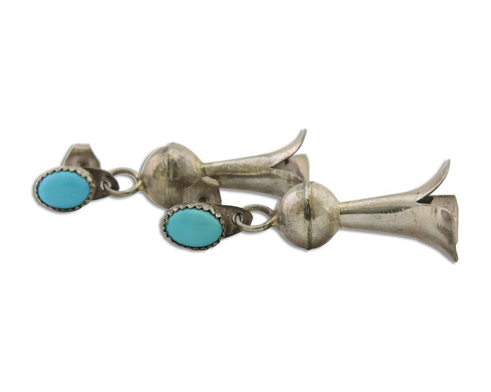 Navajo Dangle Squash Earrings 925 Silver Natural Turquoise Native Artist C.80's