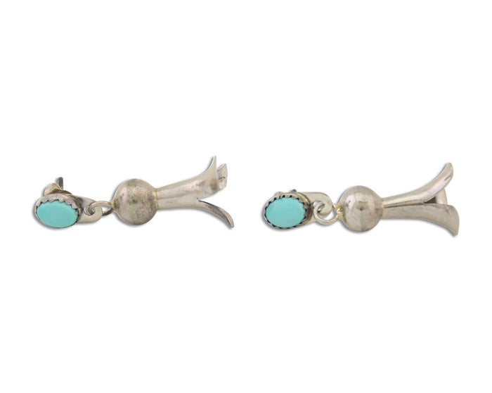 Navajo Dangle Squash Earrings 925 Silver Natural Turquoise Native Artist C.80's