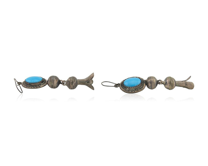 Navajo Dangle Squash Earrings 925 Silver Natural Turquoise Native Artist C.80's