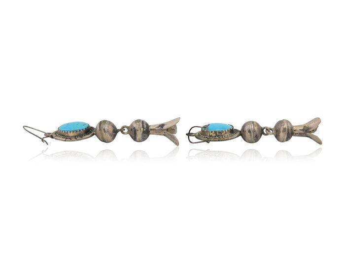 Navajo Dangle Squash Earrings 925 Silver Natural Turquoise Native Artist C.80's