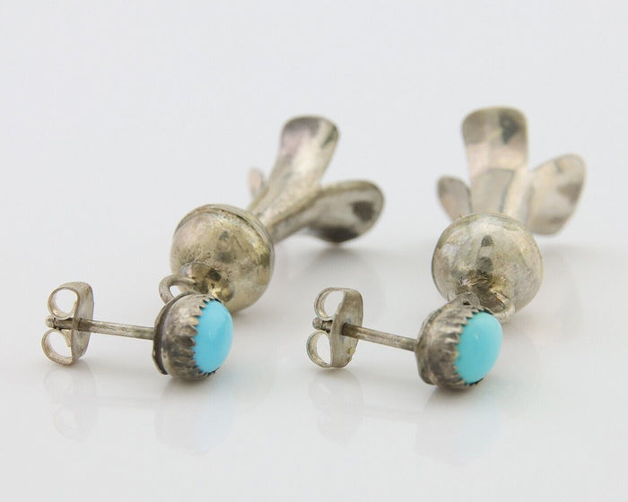 Navajo Dangle Squash Earrings 925 Silver Natural Turquoise Native Artist C.80's