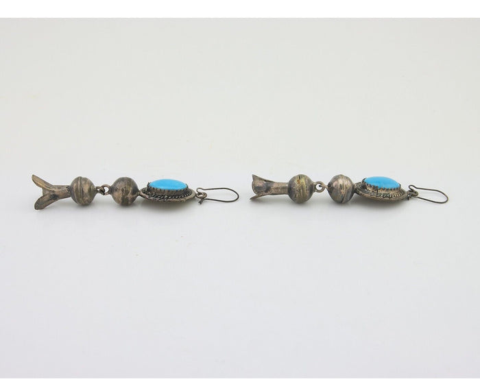 Navajo Dangle Squash Earrings 925 Silver Natural Turquoise Native Artist C.80's