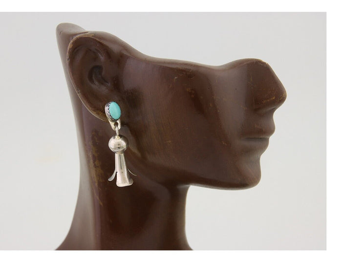Navajo Dangle Squash Earrings 925 Silver Natural Turquoise Native Artist C.80's