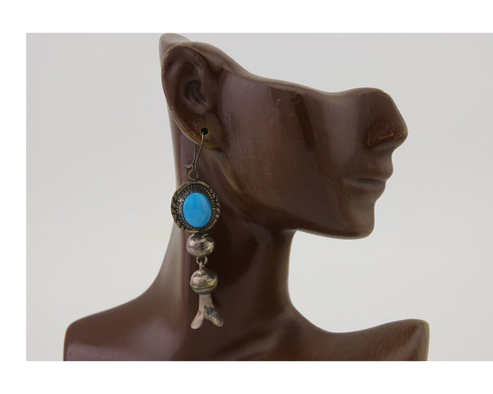 Navajo Dangle Squash Earrings 925 Silver Natural Turquoise Native Artist C.80's