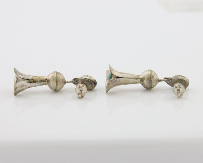 Navajo Dangle Squash Earrings 925 Silver Natural Turquoise Native Artist C.80's