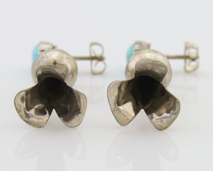 Navajo Dangle Squash Earrings 925 Silver Natural Turquoise Native Artist C.80's