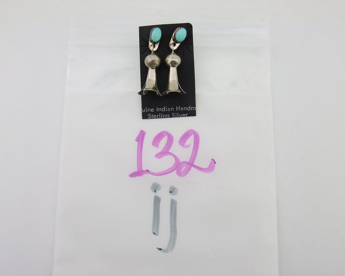 Navajo Dangle Squash Earrings 925 Silver Natural Turquoise Native Artist C.80's