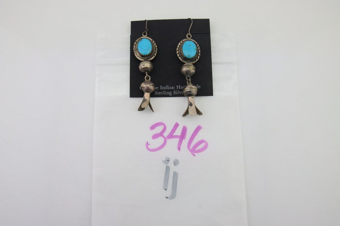 Navajo Dangle Squash Earrings 925 Silver Natural Turquoise Native Artist C.80's