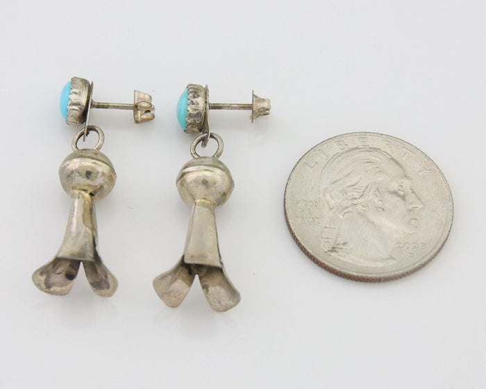 Navajo Dangle Squash Earrings 925 Silver Natural Turquoise Native Artist C.80's