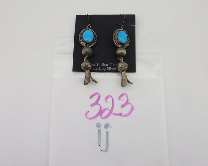 Navajo Dangle Squash Earrings 925 Silver Natural Turquoise Native Artist C.80's